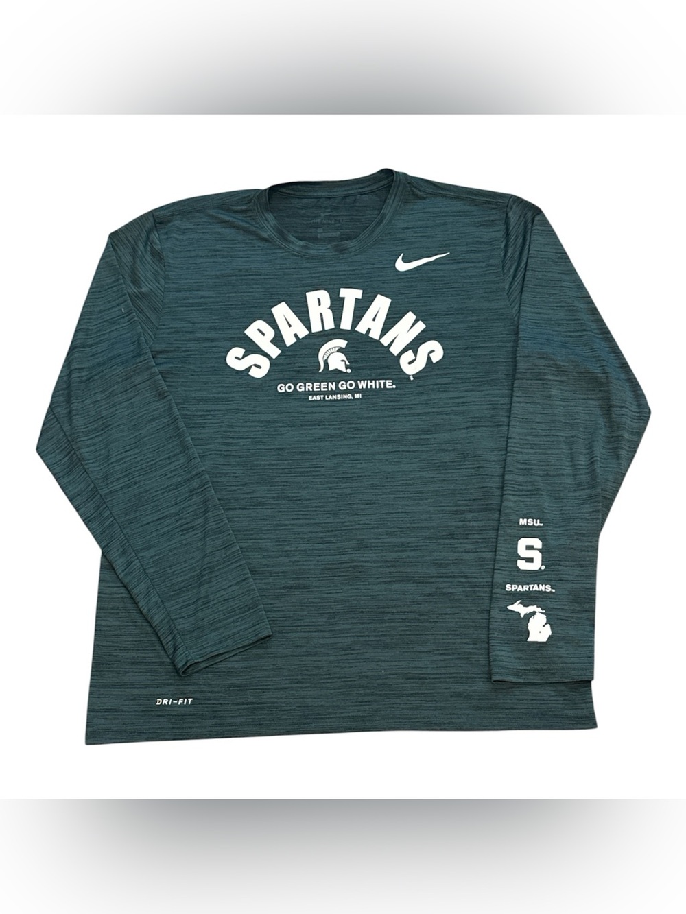 Nike Michigan State Spartans NCAA Green Dri Fit Long Sleeve T Shirt Mens Large